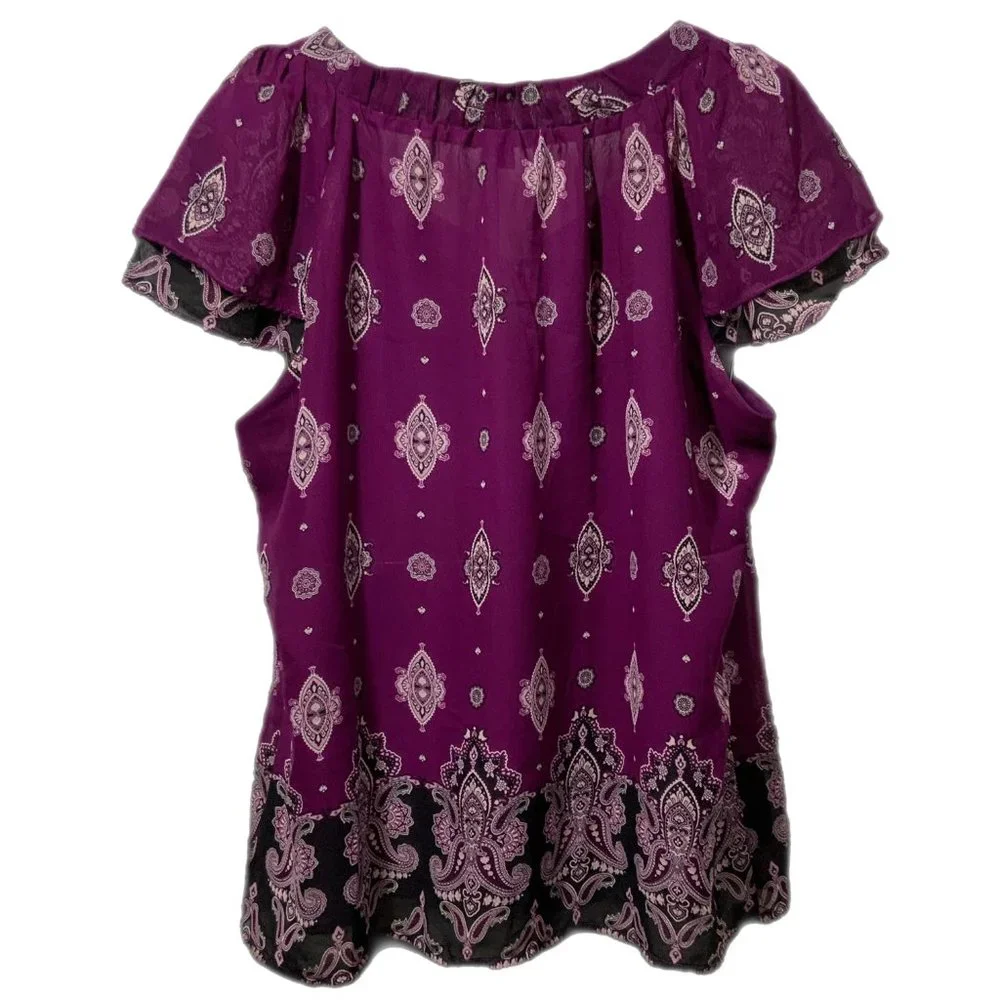 Apt. 9 Petite XL Purple Fuchsia Layered Short Sleeve Blouse - Picture 3 of 3